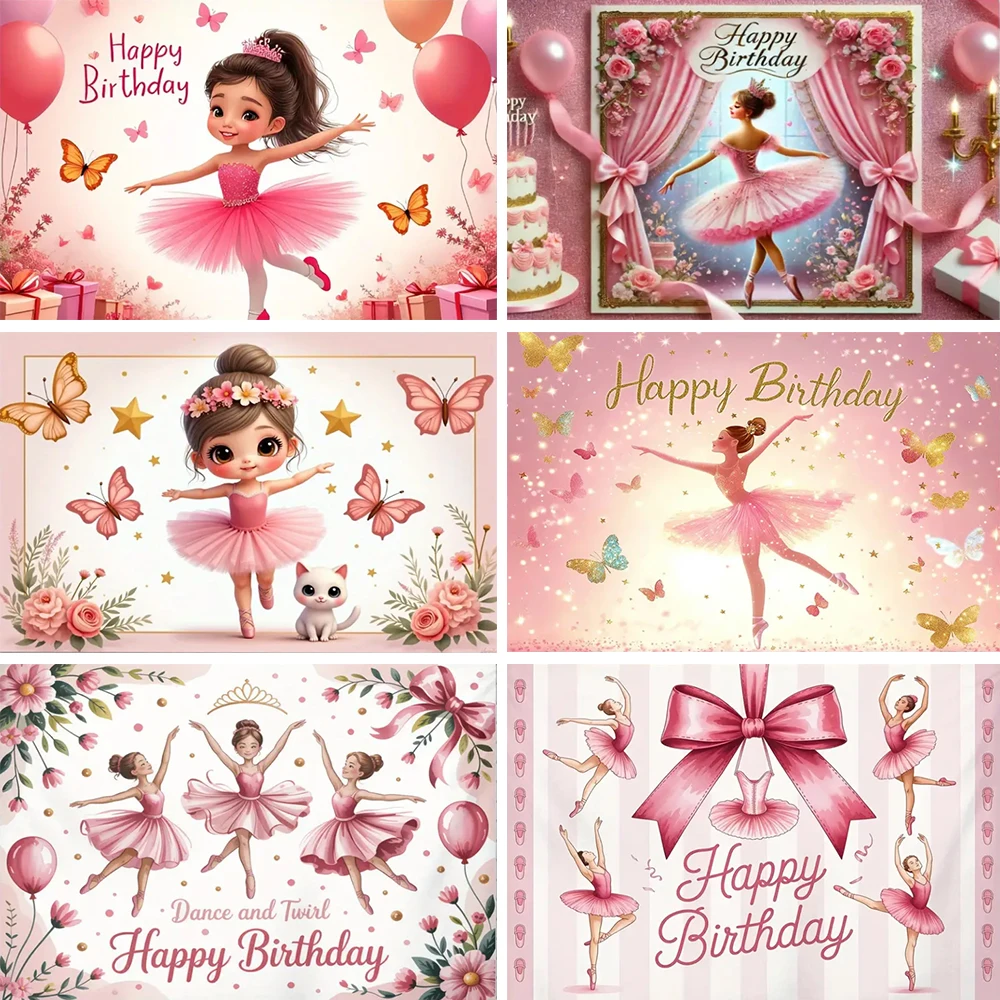 

Ballet Princess Background Girl Birthday Party Decoration Backdrop Golden Pink Tutu Banner Baby Shower Supplies Photography Prop