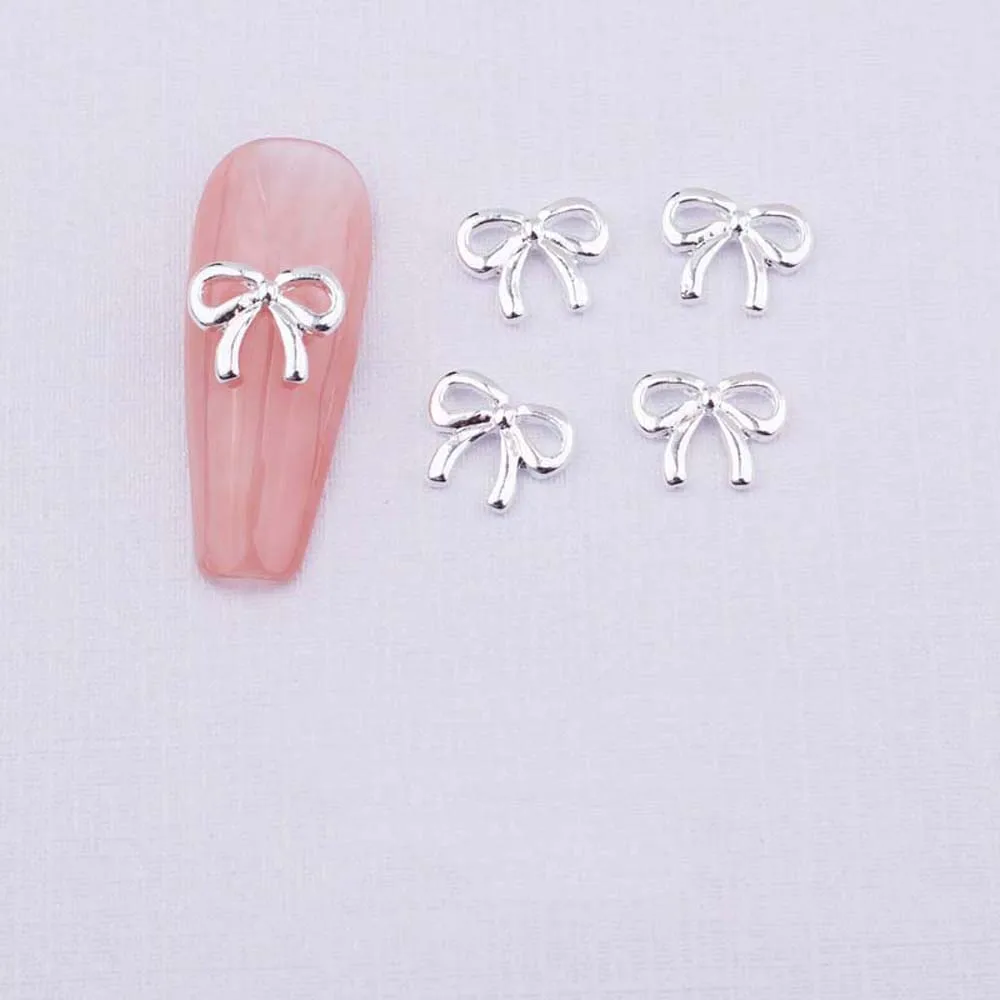 20 piezas-Lazo japonés para decoración de uñas, accesorios de lujo para manicura, 3D, dorado/plateado, Kawaii