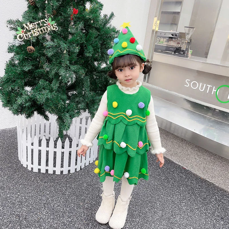 heat Christmas Tree Costume Girl Christmas Children Adult Christmas Tree Dress Adult Parent Child Christmas Role Playing Dress ﻿