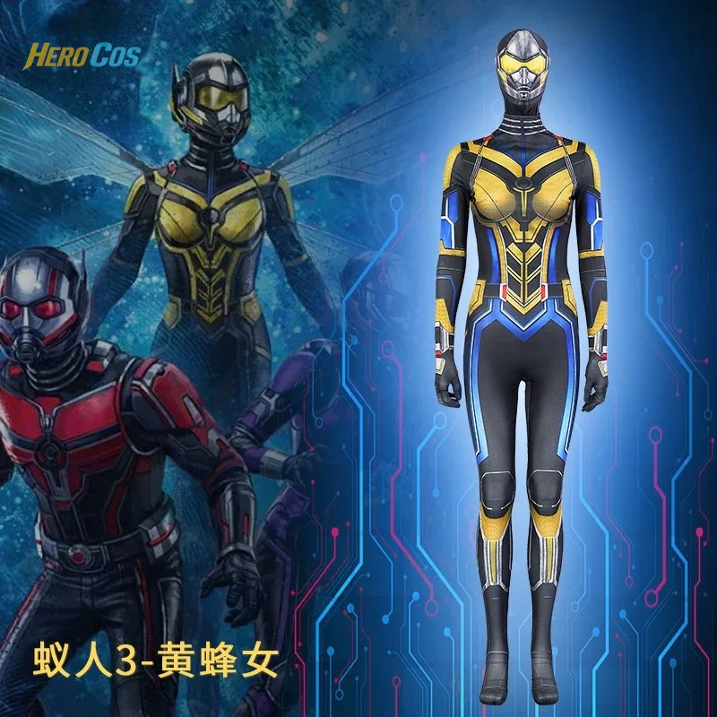 

Wasp Ant Man 3 Cosplay Costume Conqueror Jumpsuit with Mask Party Uniform Hallowen Play Role Women Clothing HERO Cos