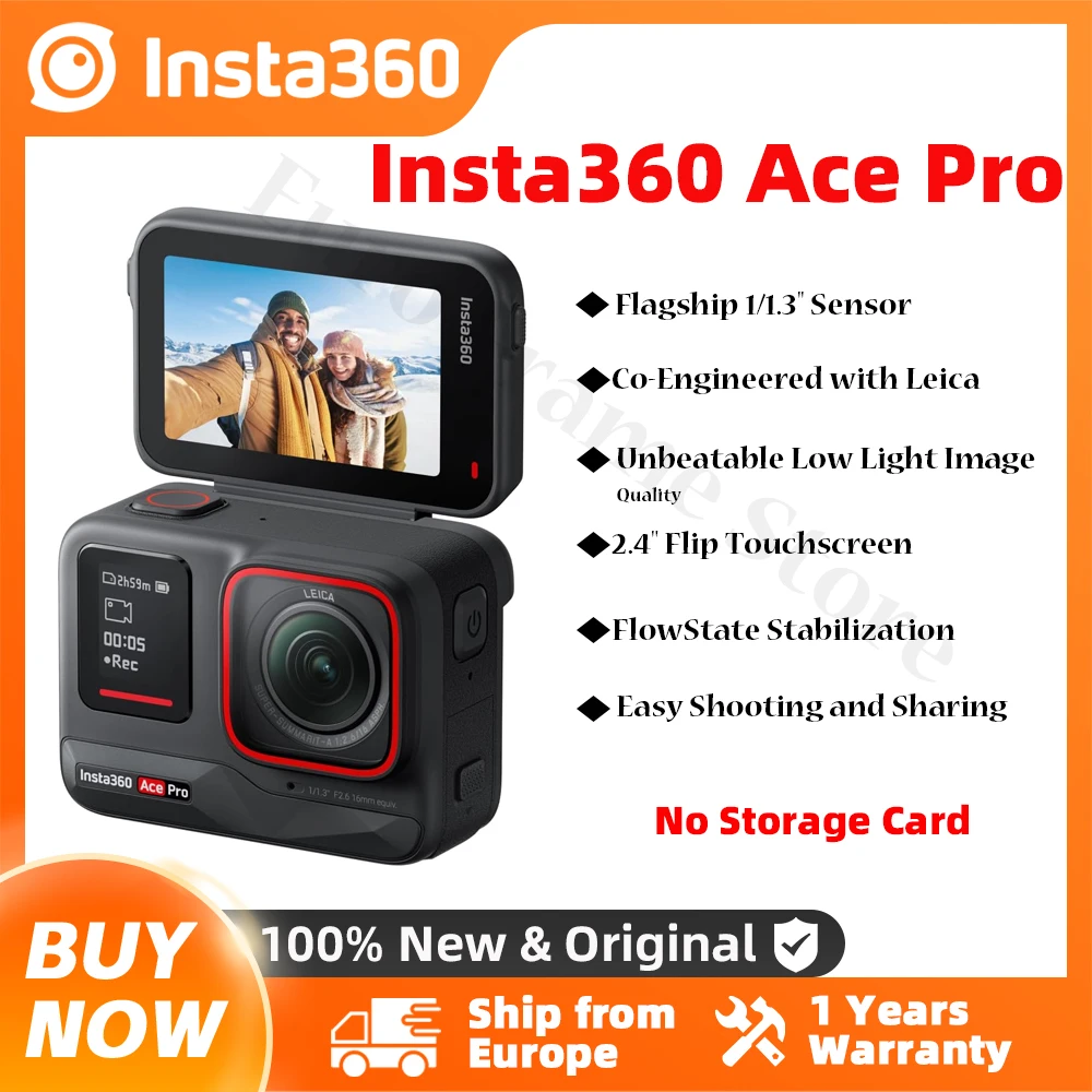 Insta360 Ace Pro Action Camera With Leica 1/1.3" Sensor 2.4'' Flip Touchscreen 8K HDR Magnetic Mount Waterproof