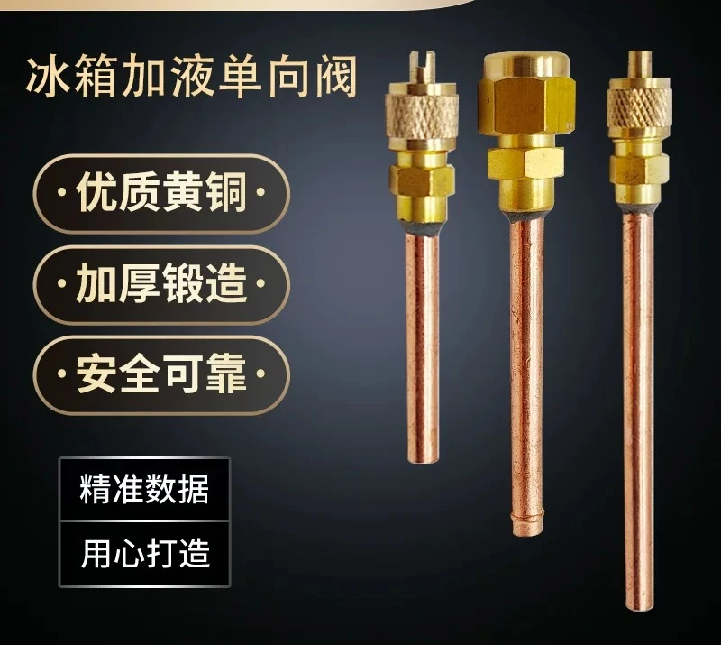 Anti-Backflow Refrigerant Liquid Charging Port, Heavy-Duty Brass One Way Needle Valve for Fridge Freezer Compressor