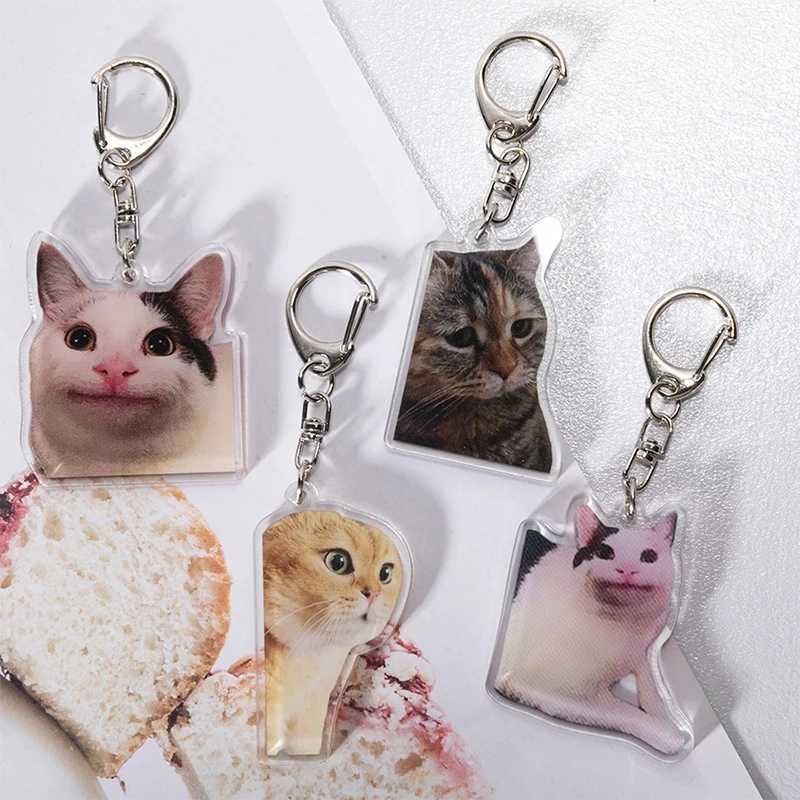 Funny Cat Memes Series Acrylic Keychain Student Gift Bag Lanyard Women's Bag Small Pendant Cute Things For Best Friends