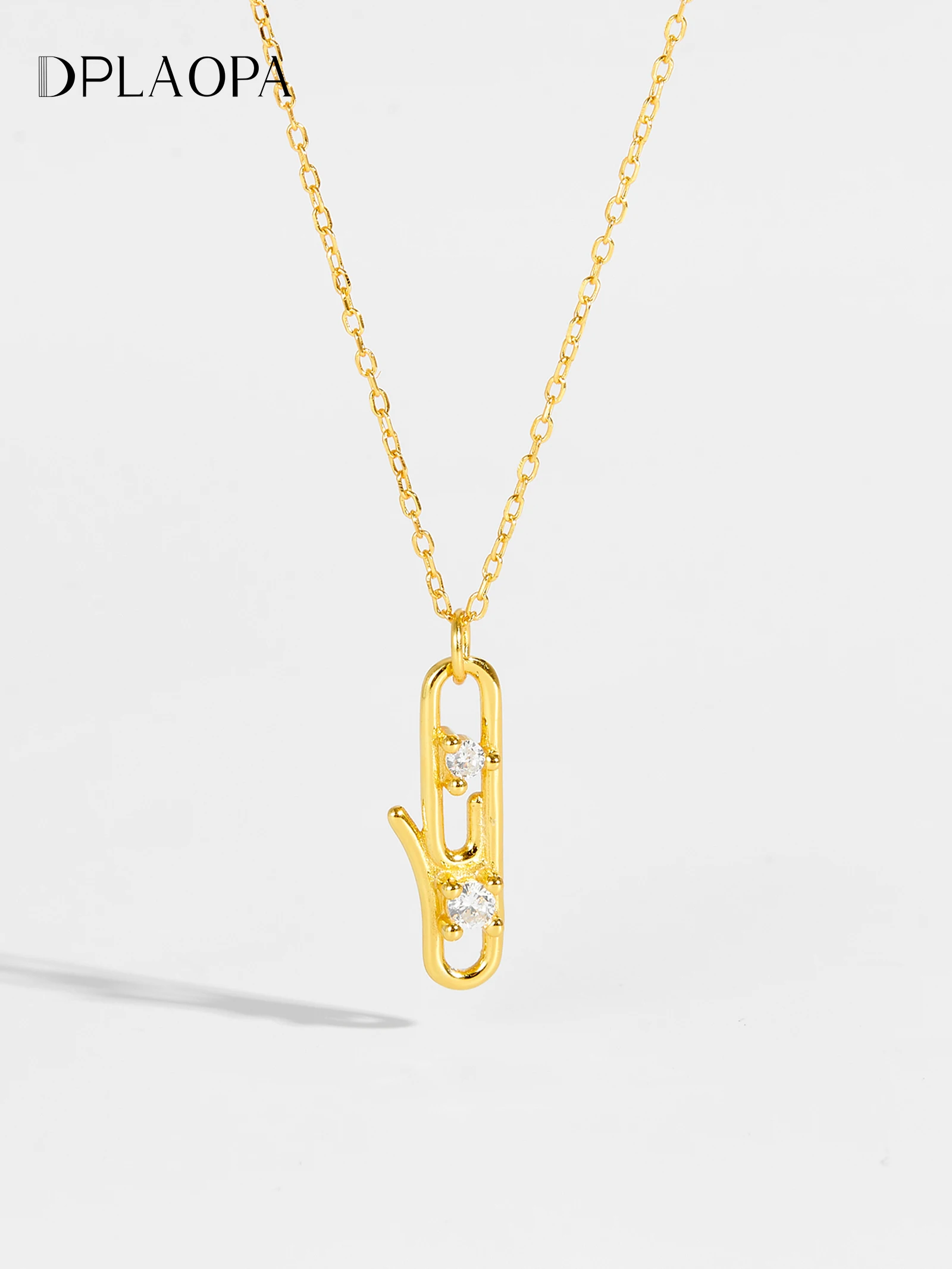 

DPLAOPA Women 925 Sterling Silver Paperclip Shaped Zircon Long Chain Pendant Necklace Fine Luxury Fashion Lovely Birthday Gift