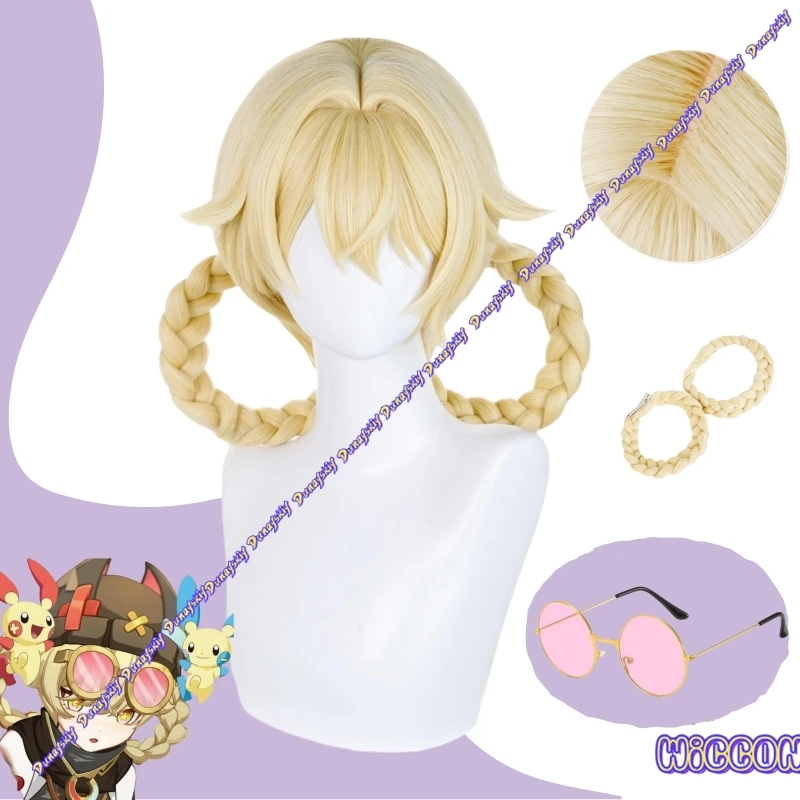 

Jahoda парик для косплея Genshin Impact, золотые двойные косы, термостойкое волокно, волосы на Хэллоуин для женщин и девочек, реквизит для косплея