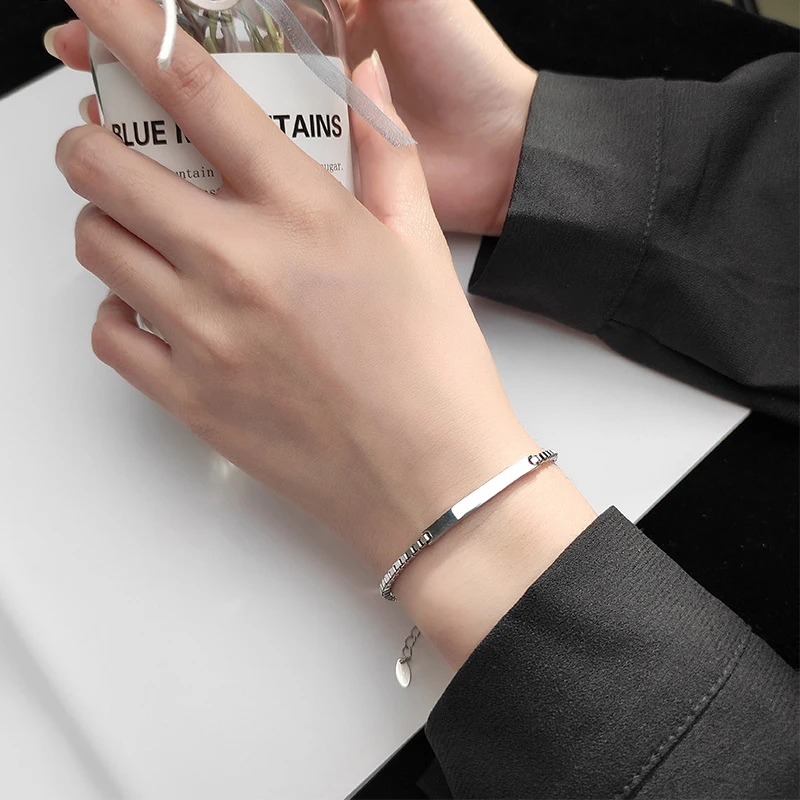 Modian Brands Simple 925 Sterling Silver Geometric Rectangle Bracelet for Women Box Chain Bangle Japanese Style Fine Jewelry