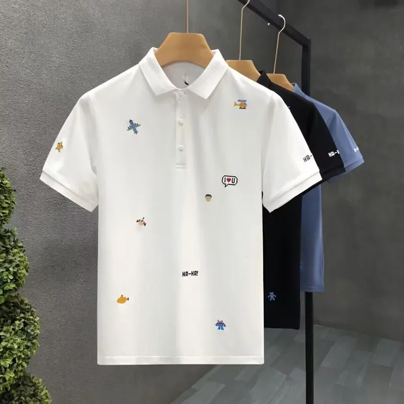 

GELITAYIN Men Short Sleeve Summer Casual High-quality Embroidery Cartoon Polo Breathable Shirt Men's T-Shirt For Men Classic