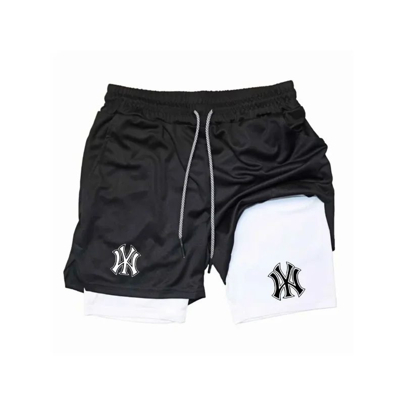 Men's tight fitting sports shorts, printed sports shorts, double-layer 2-in-1 quick drying basketball muscle fitness shorts