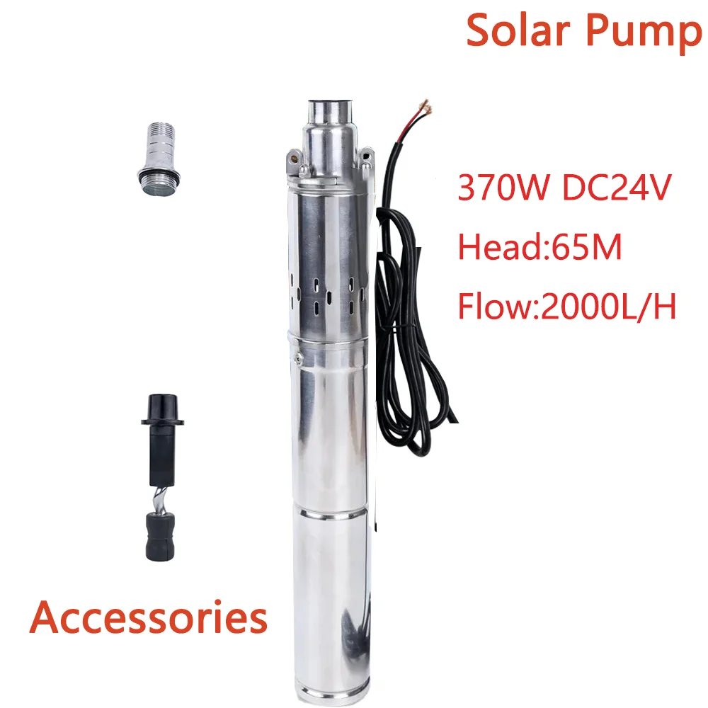 Imagem -02 - Bomba de Água de Poço Profundo Solar sem Escova 370w 24v dc Controlador Embutido Parafuso Solar Cabeça Máxima 68m