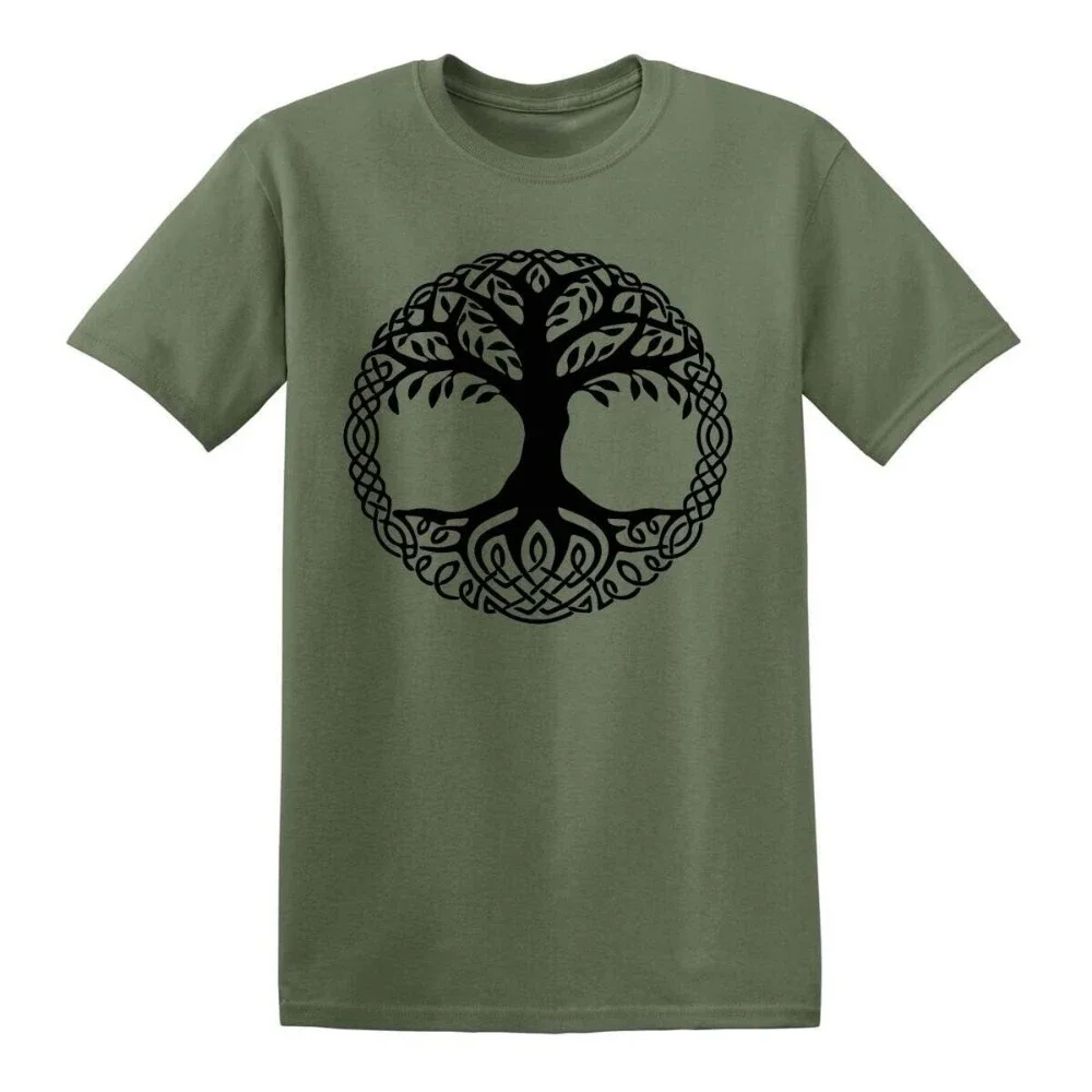 Yggdrasil Tree Cotton T-Shirt Tree of Life Celtic Tribal Tattoo Gift Oak King T Shirt Men's Outdoor Comfort Short Sleeve Tops