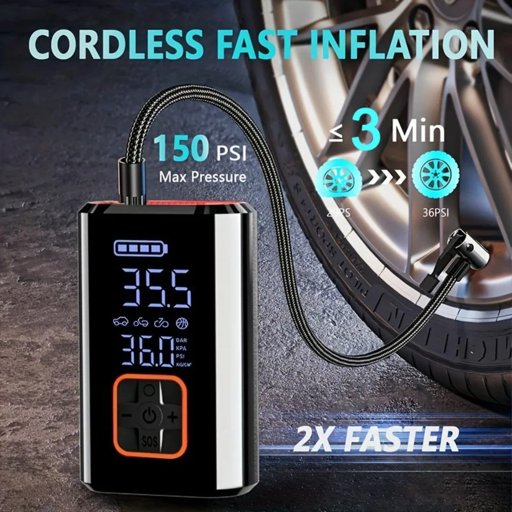 Cordless Car Tyre Inflator Electric Air Pump Portable Air Compressor Motorcycle Air Pump for Motorcycles Car Bicycle Ball