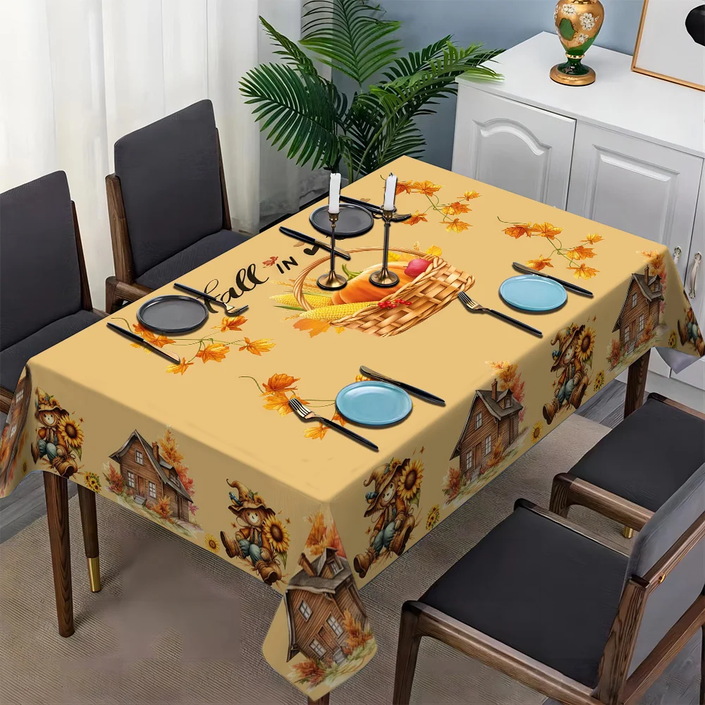 JIT-1pc Straw Man and Sunflower, Pumpkin Print Pattern Tablecloth Home Decorative Printed Tableclothzyc