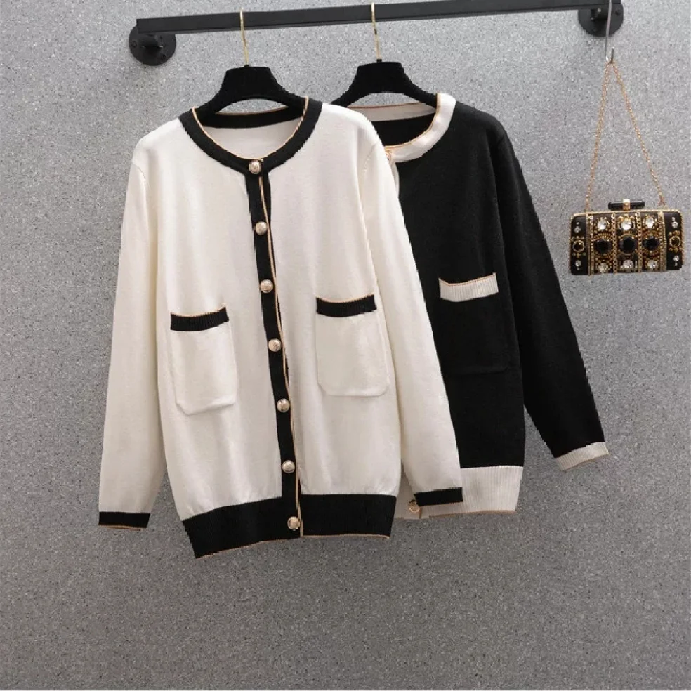 

Knitted Cardigan Fall 2022 Round collar Loose Jacket Large Size Long sleeve casual Top Female sweater 4XL