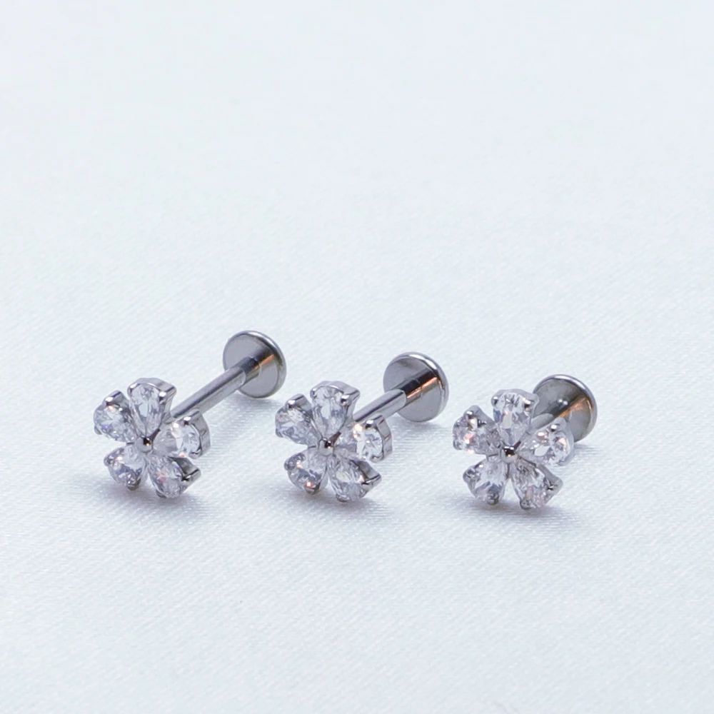 격막 피어싱 연골 F136 티타늄 꽃 모양 립 스터드 Tragus 귀 커프 나선형 힌지 세그먼트 16G 리모콘 바디 쥬얼리