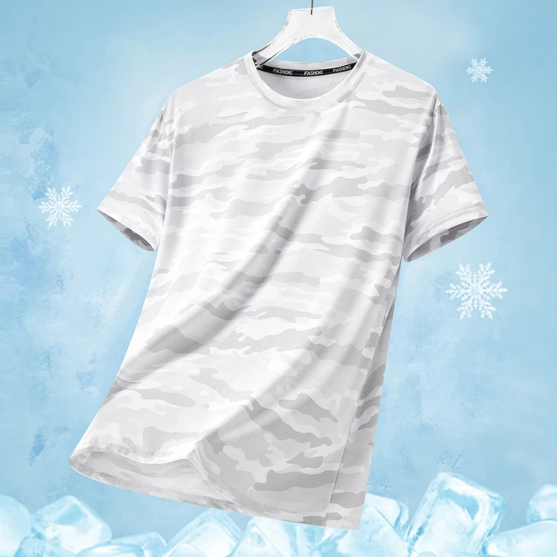 Functional Fabric Mosquito-Resistant Antibacterial Sweat-Wicking Ice Feeling 2025 New Ice Silk T-Shirt Men's Short Sleeve Thin Q