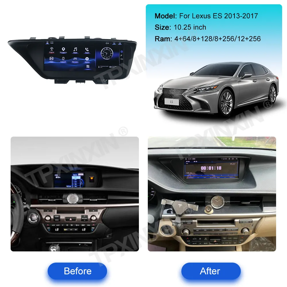 

10.25'' Android 13 для Lexus ES 2013-2017, QLED экран, автомобильное радио, CarPlay, мультимедийный плеер, GPS-навигация, головное устройство, стереосистема для авто