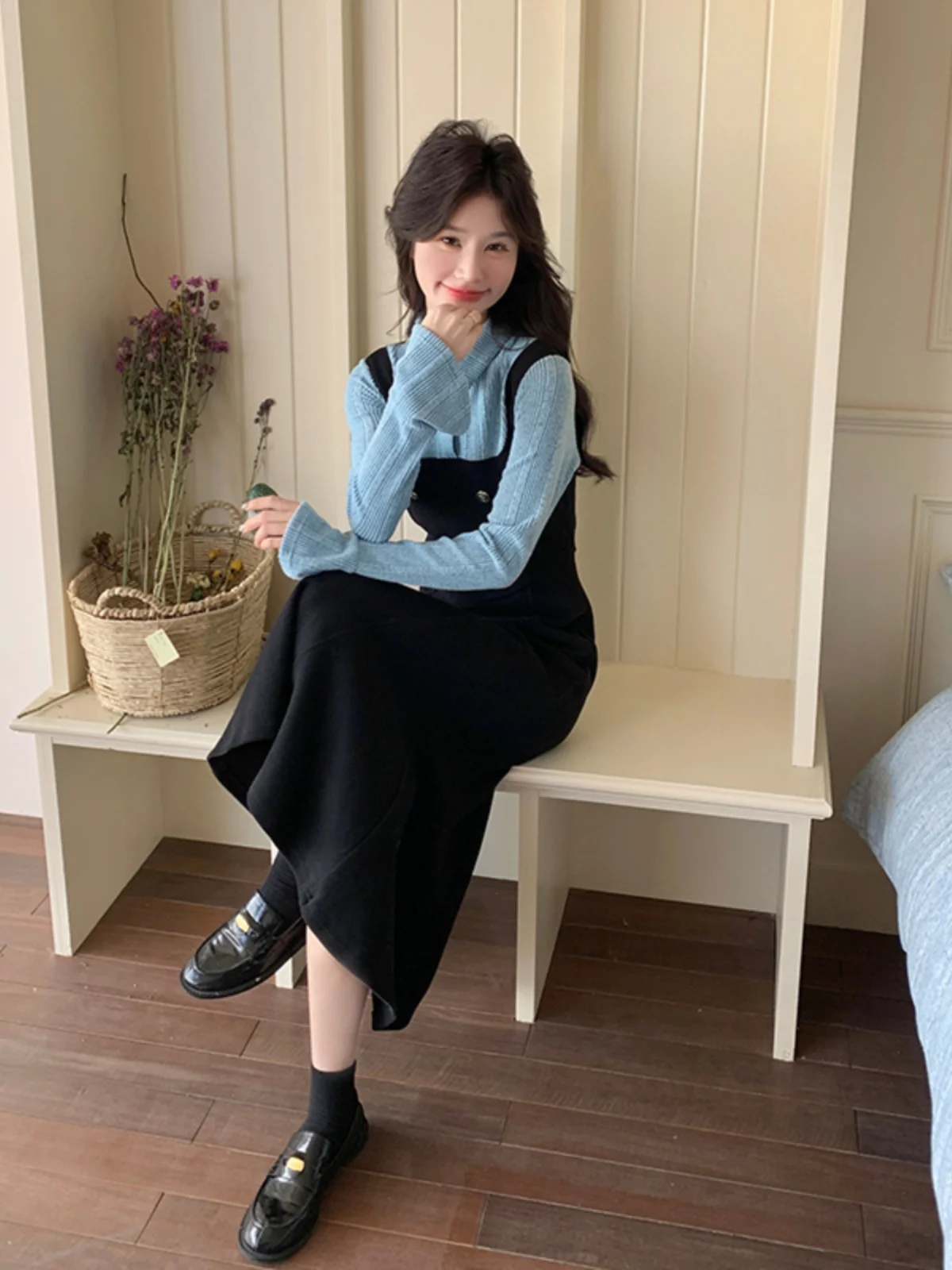 

Корейская женская модная юбка-трапеция с цветными блоками, длинная, весенне-осенняя, с эффектом похудения, с высокой талией, фасон «рыбий хвост»