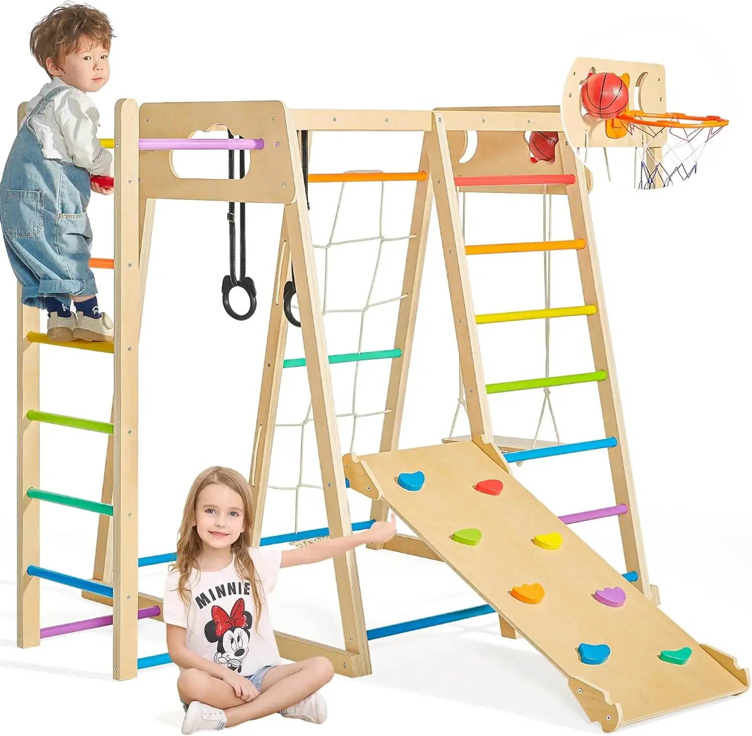 Indoor Playground, 8-in-1 Climbing Toys for Toddlers 1-3 Inside, Montessori Play Gym Playground Sets with Ba