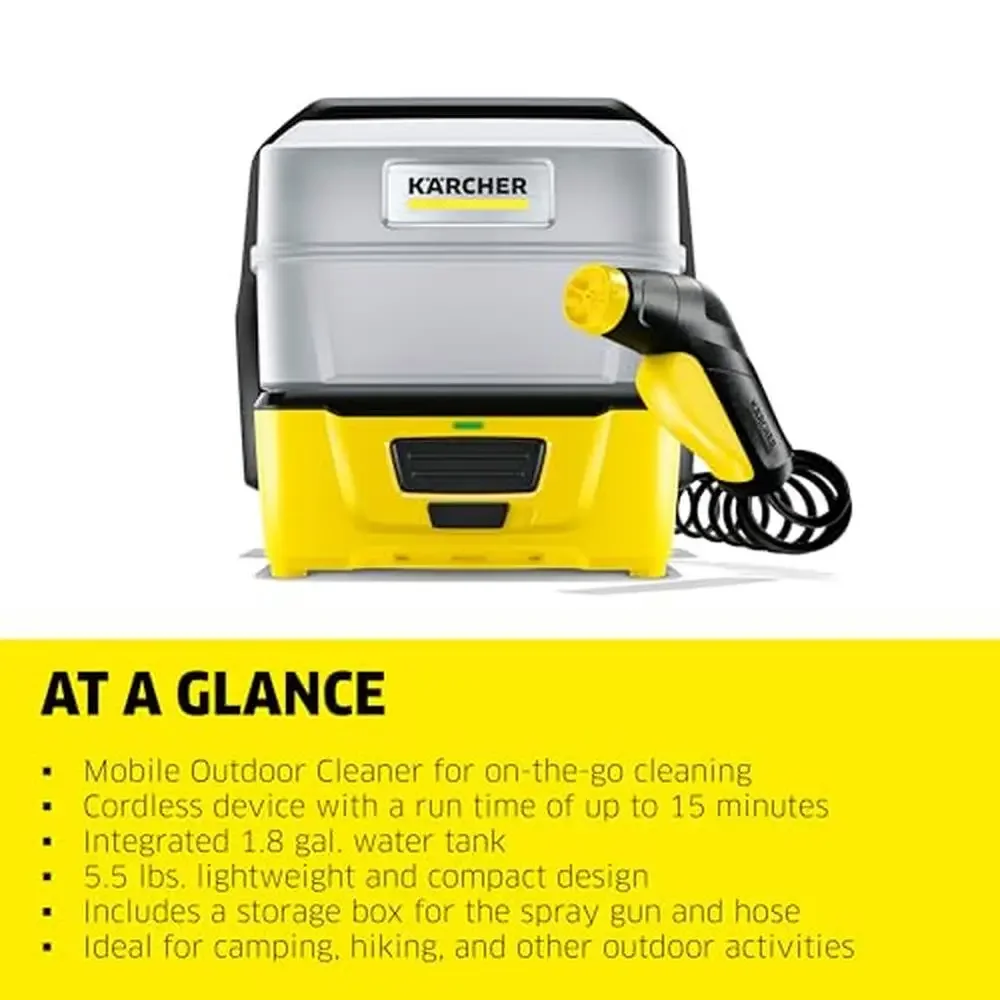 Outdoor Portable Cleaner 1.8 gal. Battery Powered Spray Gun Long Battery Life Detachable Tank Low Pressure Wide Accessories