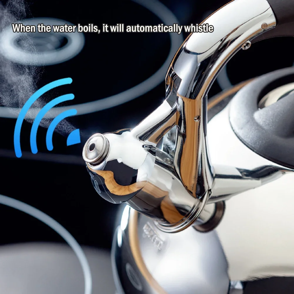 304 Stainless Steel Whistle Kettle, High-Capacity Teakettle with Automatic Beeping Sound, Household Boiling Water Kettle, 3L