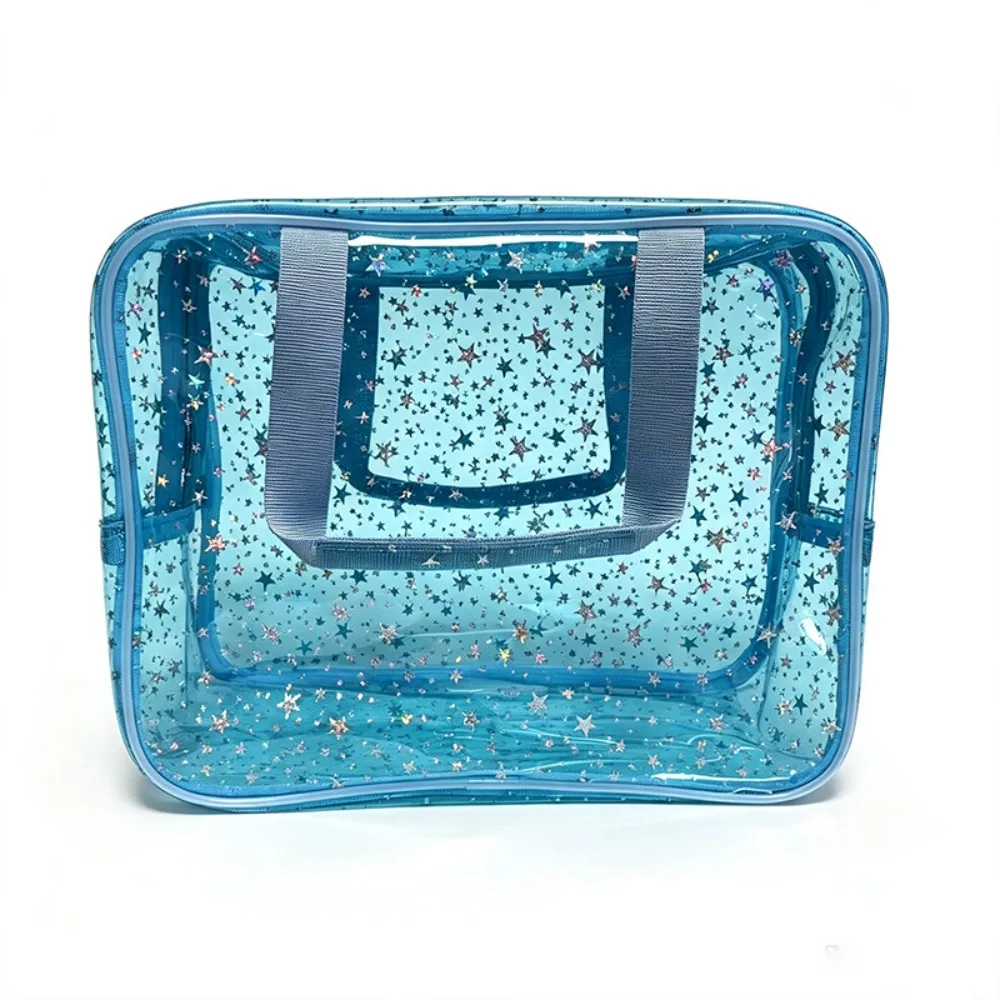 PVC Waterproof Transparent Makeup Bag Glitter with Handle Portable Cosmetic Pouch Stars pattern Large capacity Clear Travel Sack