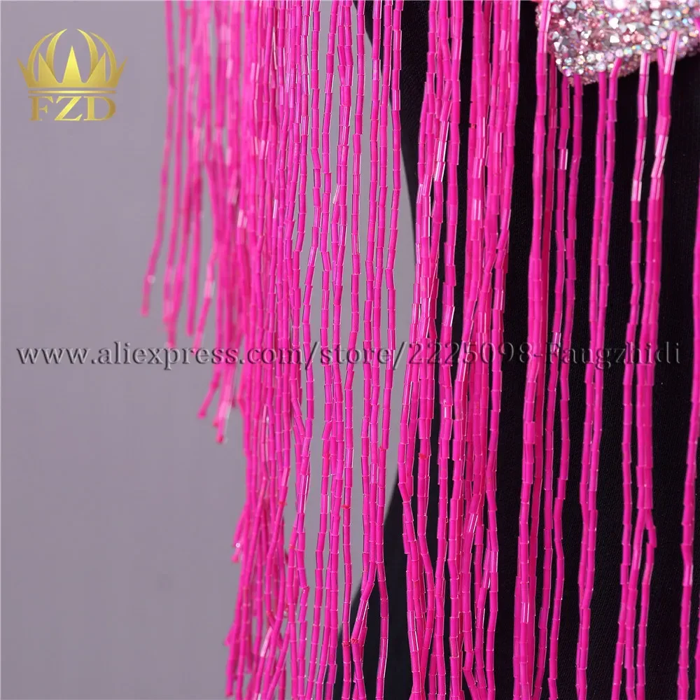 FZD 1 Piece Rose red tassel stripes Clothes Patches beads for Wedding Dresses DIY Decorative clothing patch DRA-328