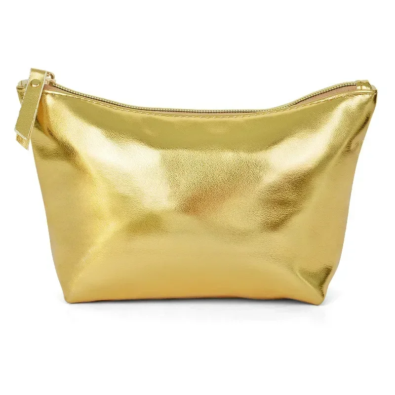 3pcs Gold Silver Large Capacity Soft Leather Women Makeup Bag Waterproof Portable Item Storage Bag Multi Functional Storage Bag