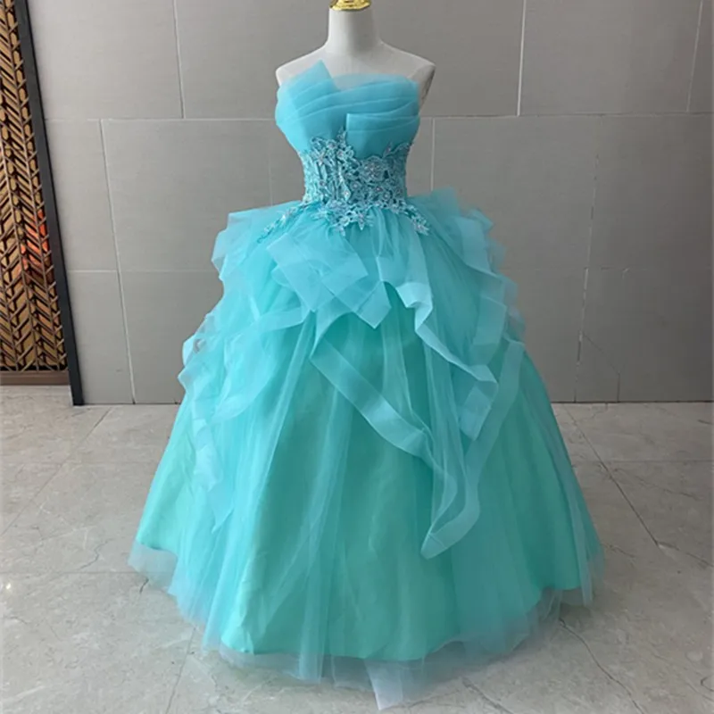 

2023 New Quinceanera Dresses Strapless Lace Floral Ball Gown Simple Fashion 11 Colors Prom Dresses Custom Made Suknia Balowa