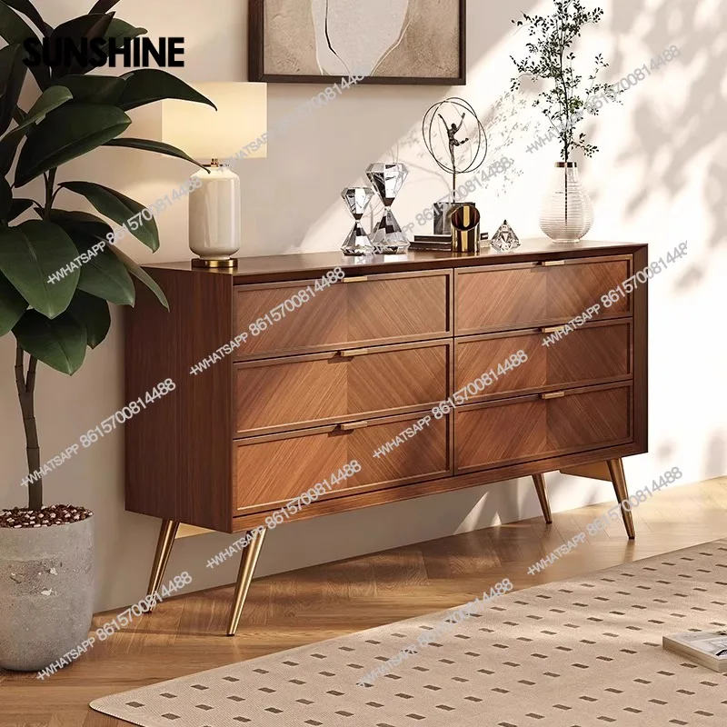 Living room against the wall, entrance, locker, log six-bucket cabinet, fish bone pattern storage, drawer cabinet