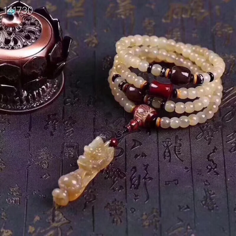 

Dragon-shaped amulet necklace, Buddhist beads, sweater chain, bracelet, well-crafted, ice-clear, fully transparent yellow materi
