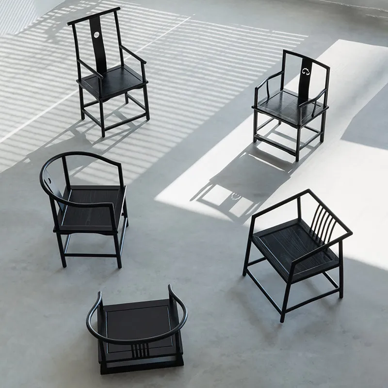 Wabi-sabi style solid wood tea chair, home book chair, used homestay dining  new Chinese style black circle chair