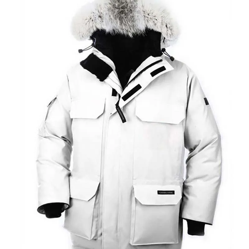 08-Chaqueta de plumón de ganso blanco para hombre, Parka cálida, impermeable, con capucha de piel de Coyote, 90%