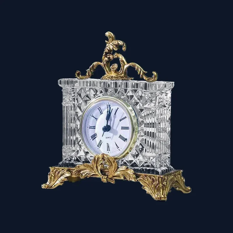 New home decoration European mechanical crystal gold and copper needle table clock