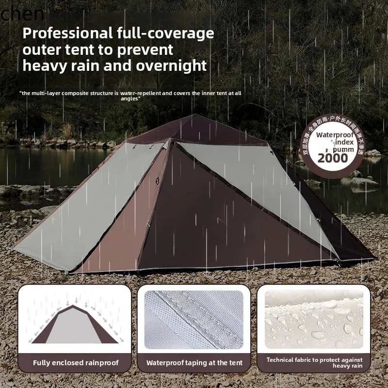 ZML Rainproof Double Layer Tent Outdoor Camping Portable Folding Automatic Quick Open Thickened Sun Protection Camping