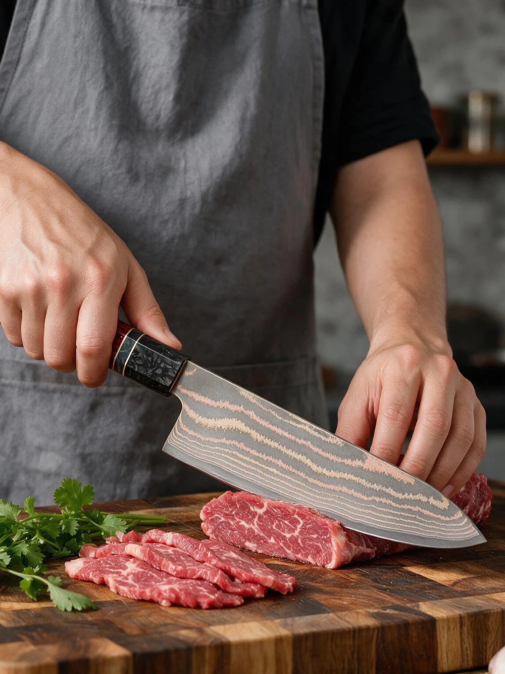 XITUO Chef Knife, 37-Layer Copper Damascus Steel Sharp Kitchen Knife for Cut Meat, Vegetables, Stable Wood & Carbon Fiber Handle