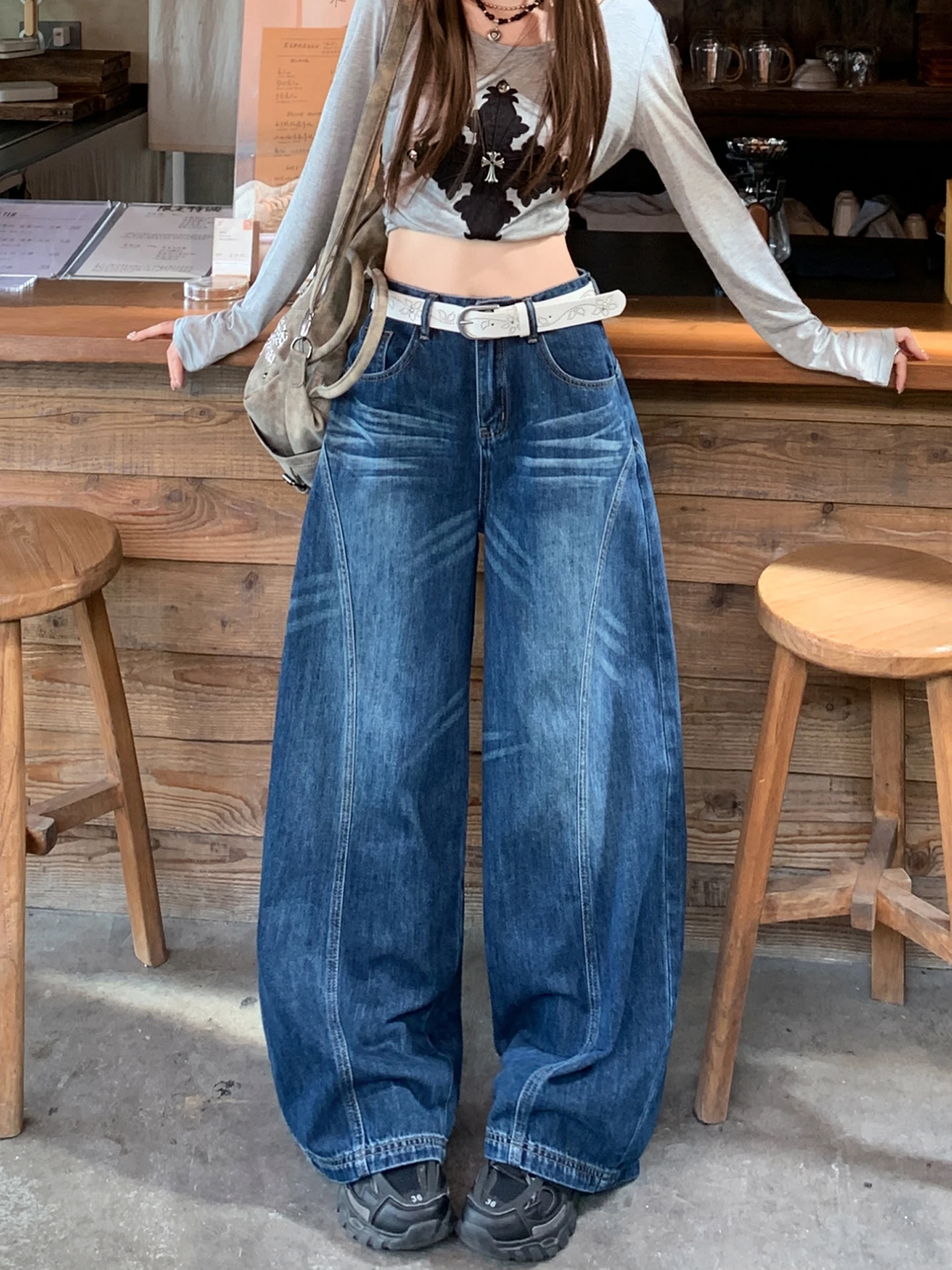 

Американские джинсы-кюлоты в стиле ретро, широкие, женские, зимние, удлиненные, с высокой талией, свободные, стройнящие...