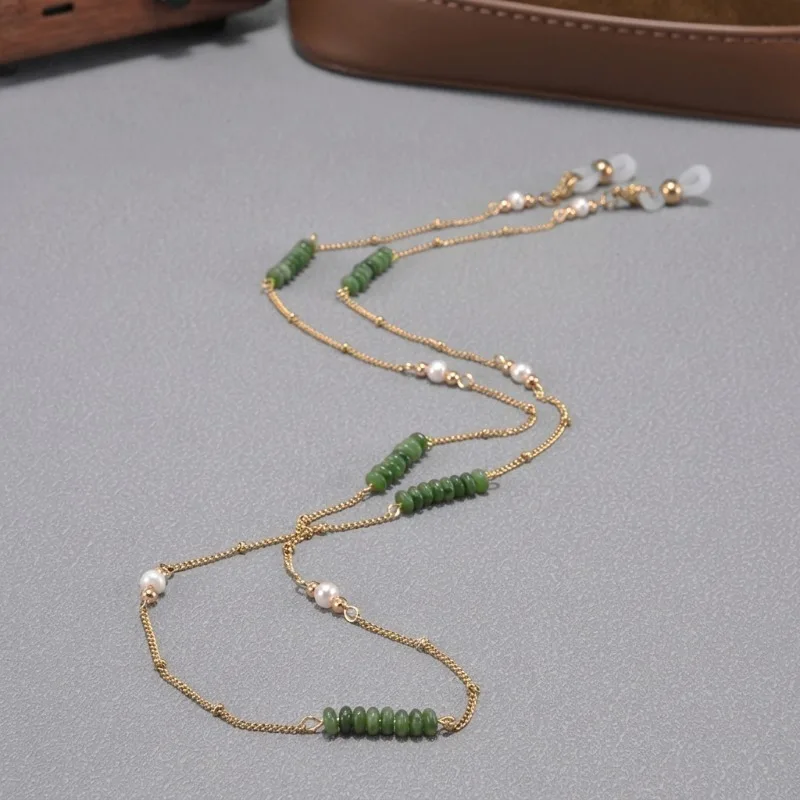 

Sunglasses Chain Retro Chinese Style Eyeglass Lanyard Titanium Steel Never Fade Natural Jade Pearl Necklace Dual Use Mask Strap