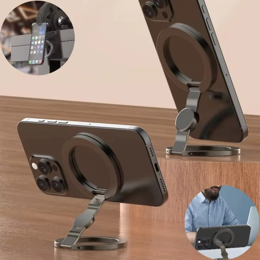 

360 ° Вращающийся двусторонний держатель для телефона MagSafe для iPhone 13/14/15/16/17, складная подставка с сильным магнитом и поддержкой ручки для пальцев