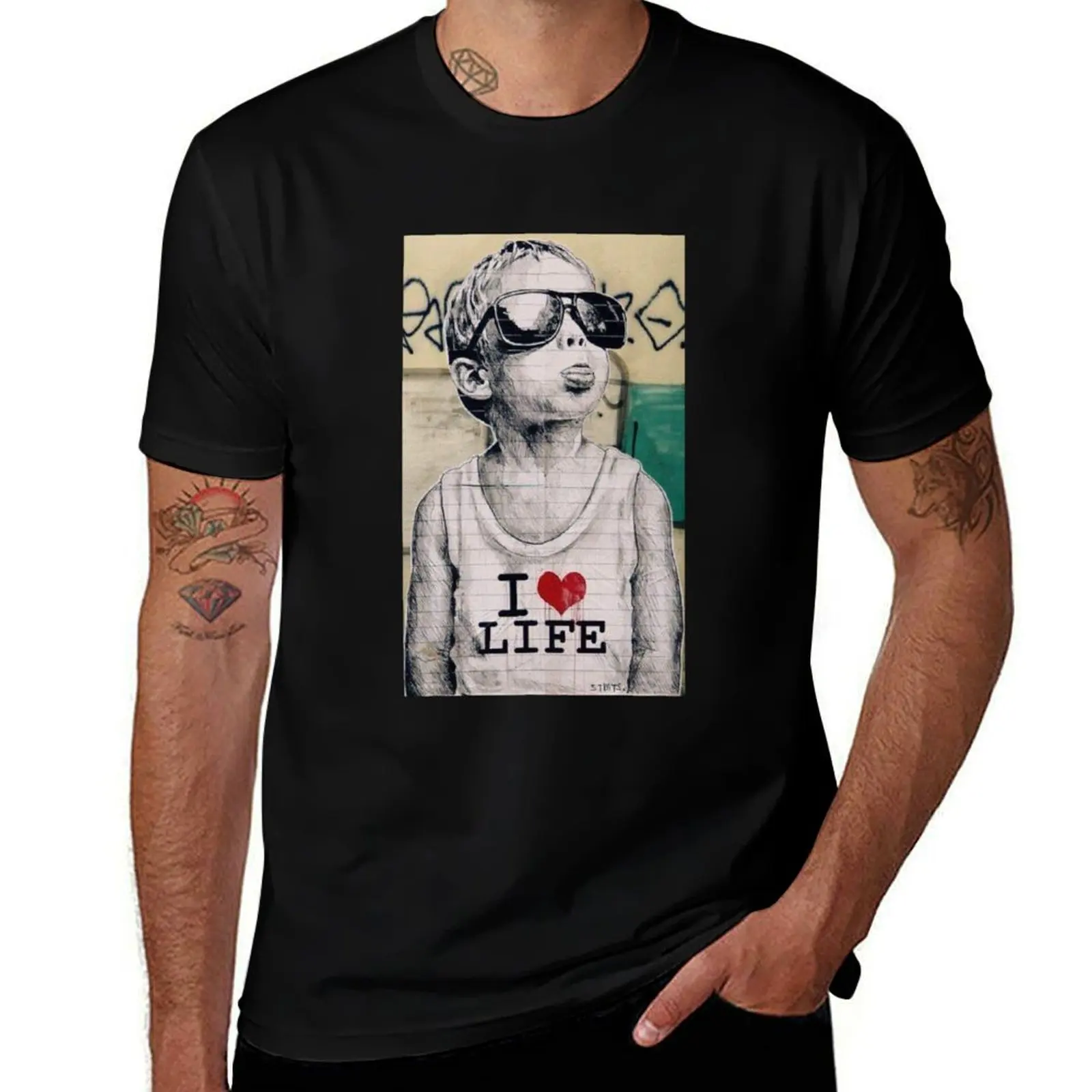 

I LOVE LIFE - Bansky StreetArt T-Shirt croswit shirt man oversize t-shirts man vintage t shirts tops mens graphic t-shirts pack