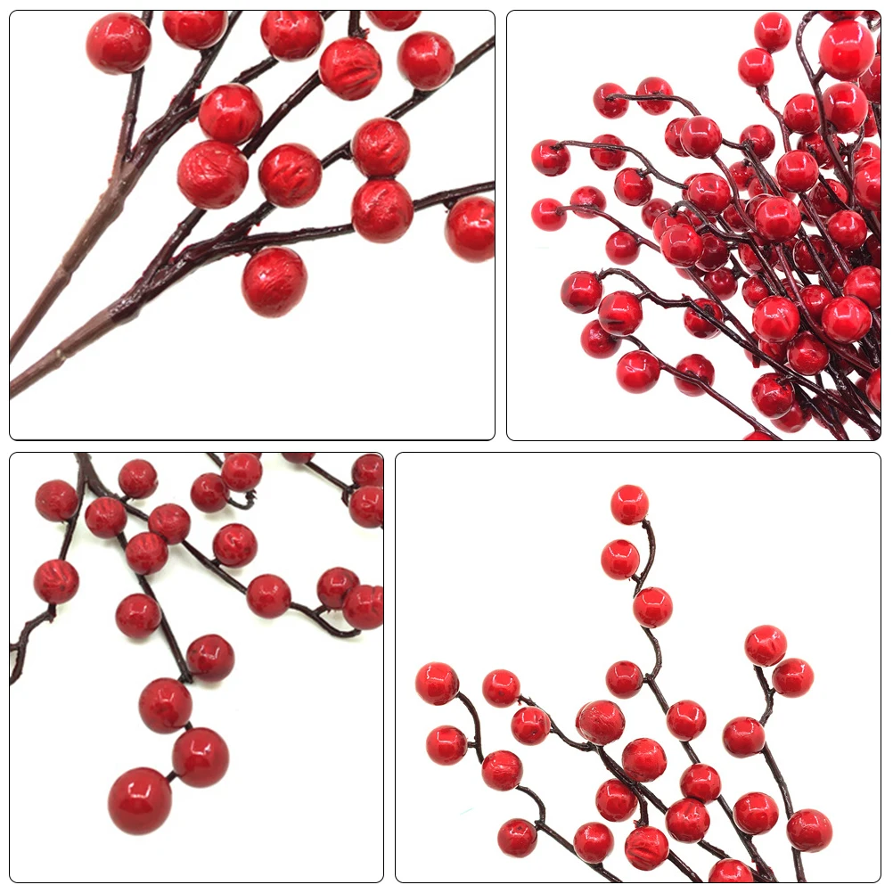 

10 Pcs Cherry Branches Artificial Fruits Home Decoration Christmas Bubbles Red naments Party Wedding Arrangements Floral