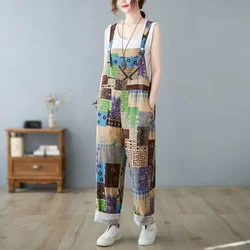 Jumpsuits Women Sleeveless Lapel Wide Leg Pants Cropped Pants High Waist LOOSE Ankle-Length Pants Basics Vintage Fashion Tops