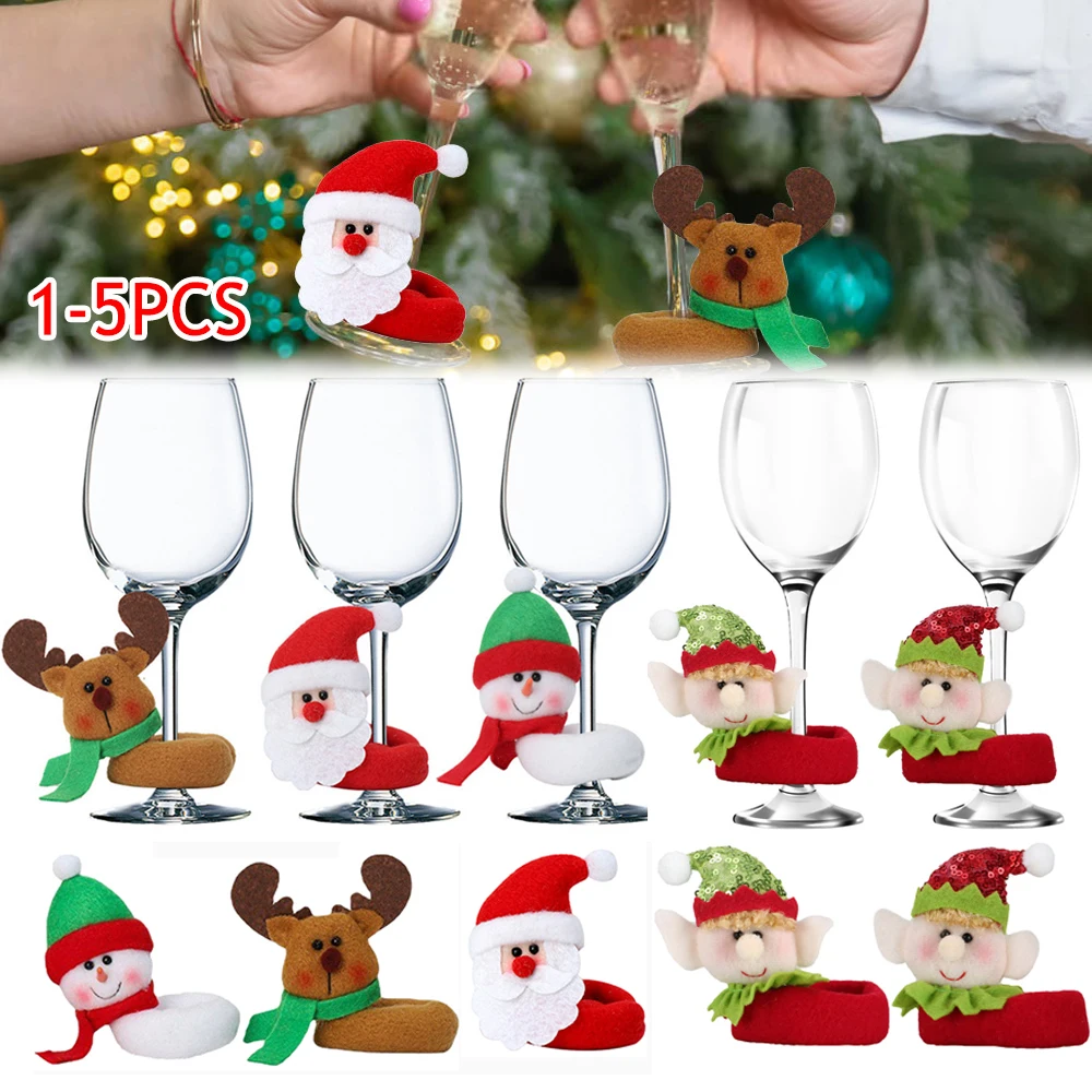 1-5 stücke Wein Tasse Glas Ring Karte Ring Weihnachten Home Dekoration liefert Navidad Noel Tisch Weihnachten Silvester Party Dekoration