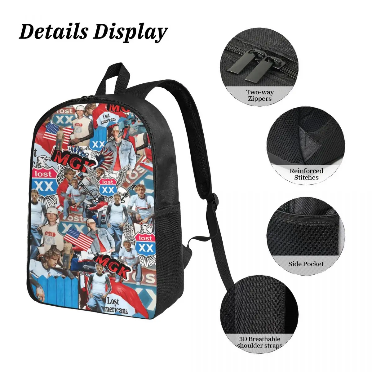 MGK Lost Americana Tour merch Set di zaini per bambini Scatole per matite Set di zaini con portapranzo per studenti delle scuole Zaino