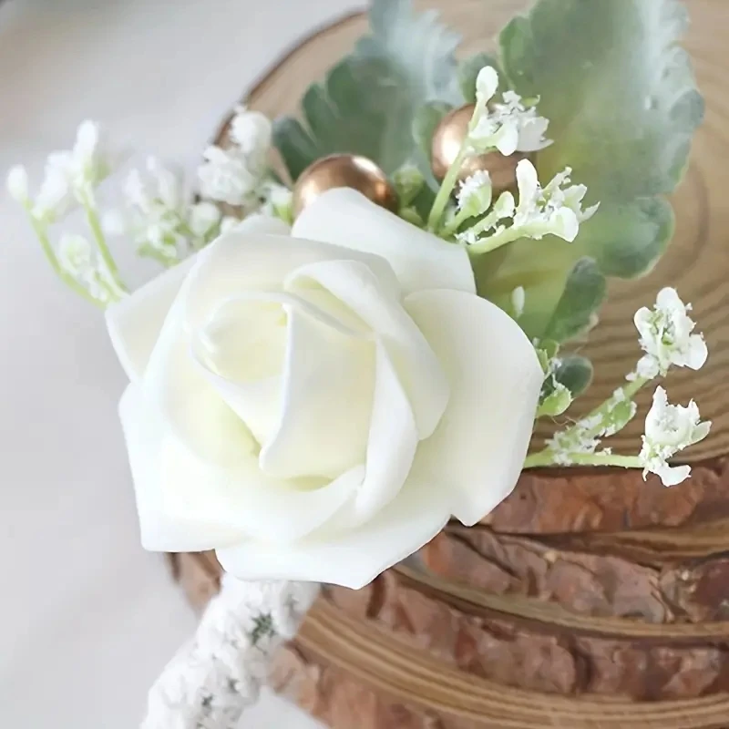 Ramillete de novia y novio de boda Vintage, flores de muñeca rosas de dama de honor, ramillete de graduación de regreso a casa, flores artificiales, S