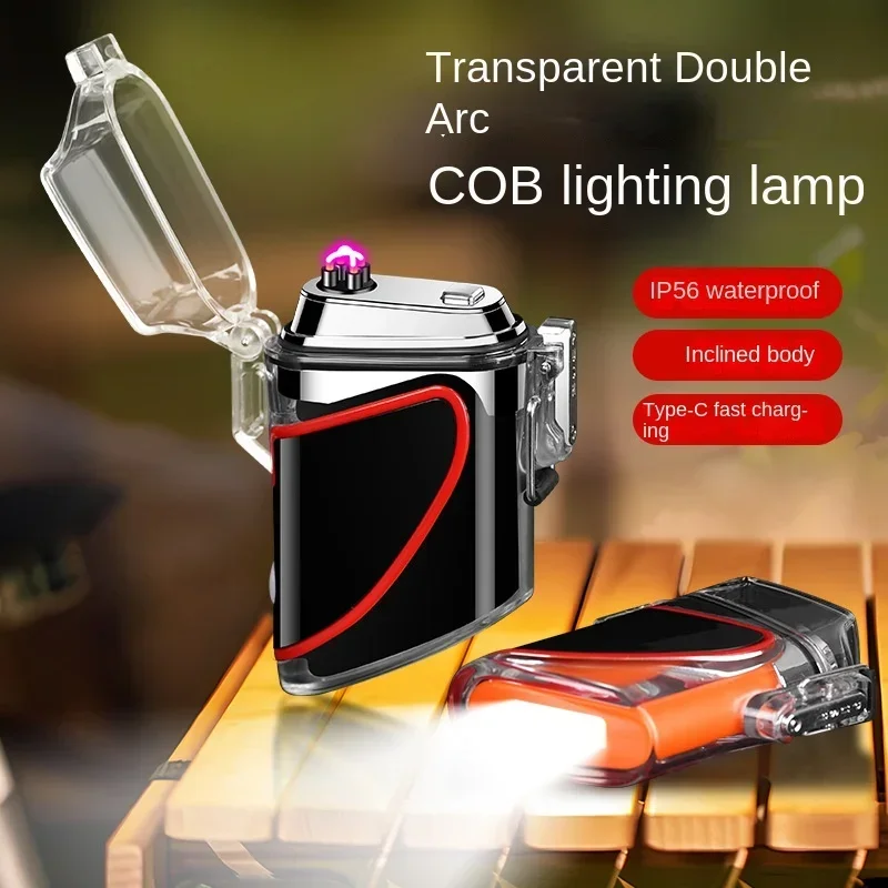 USB Rechargeable Lighter Portable Outdoors Piezo Electric Waterproof Lighter Plasma Dual ARC Windproof Lighter Gadgets for Men