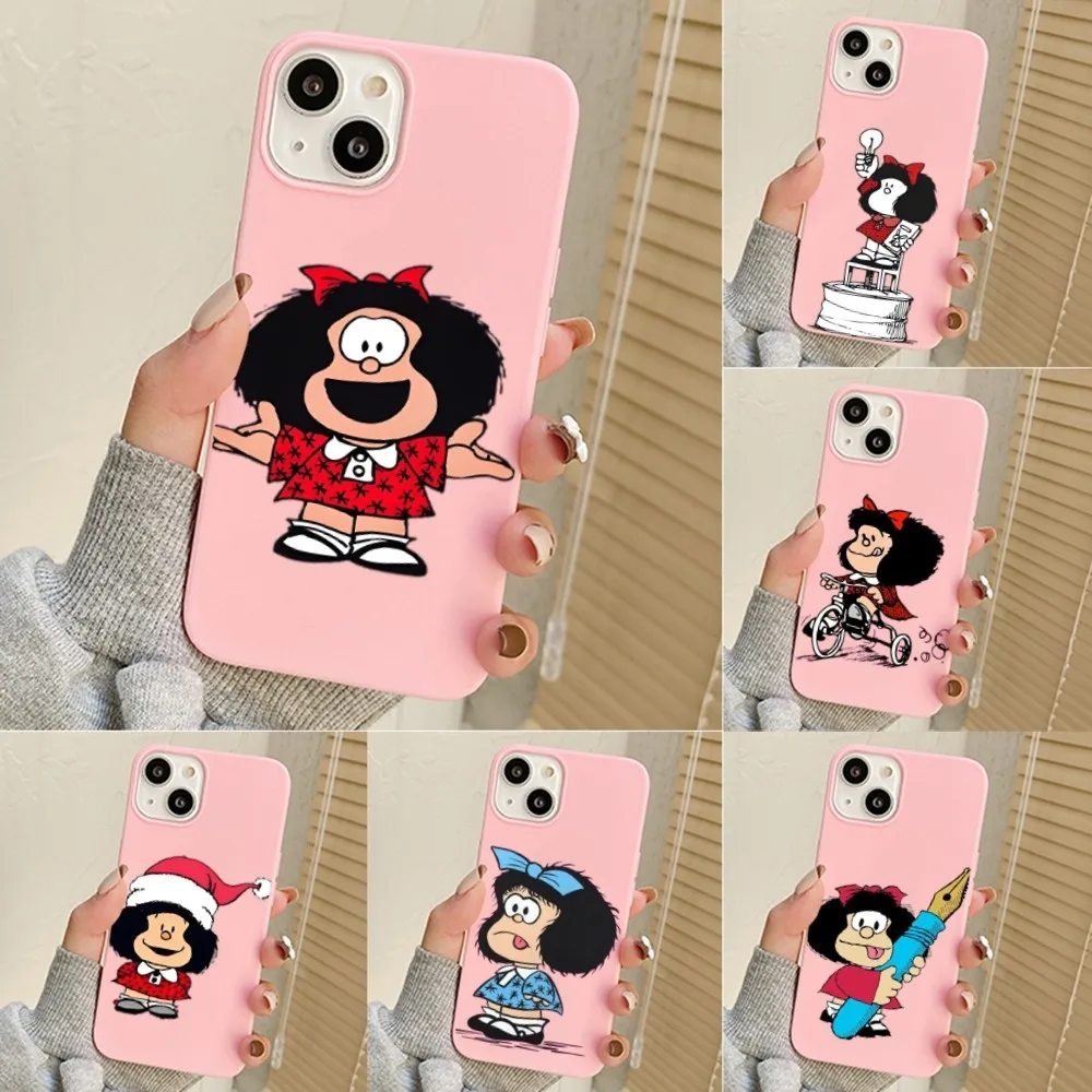 Cartoon M-mafalda Girls Phone Case For Iphone 11 13 14 Pro Max X Xr Xs Max Se2020 12mini Pink Cover Case