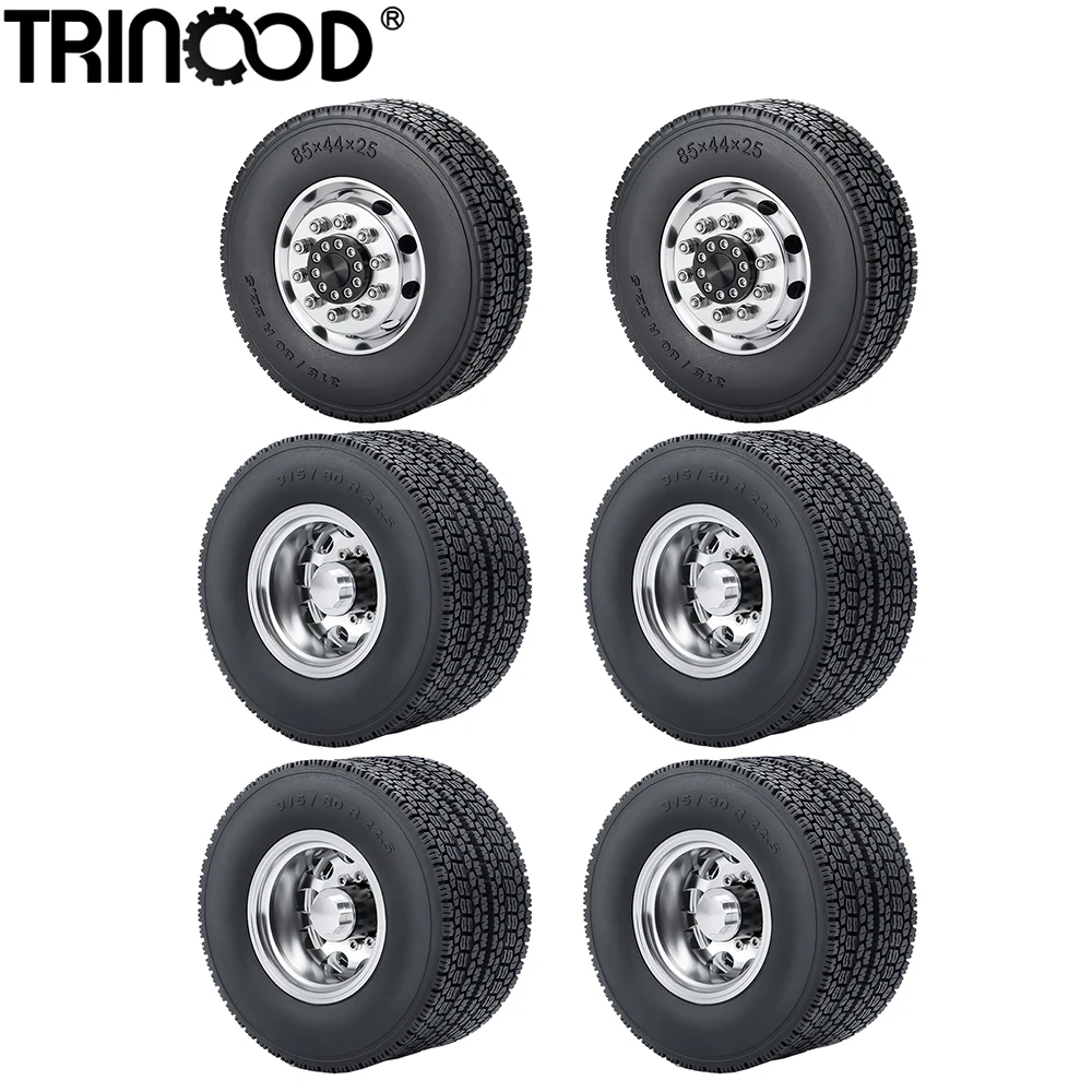 

TRINOOD 6x6 RC Truck Wheel Tires Complete Set Rubber Tyre Metal Front Rear Wheel Hub for 1/14 Tamiya Tractor Car Upgrade Parts