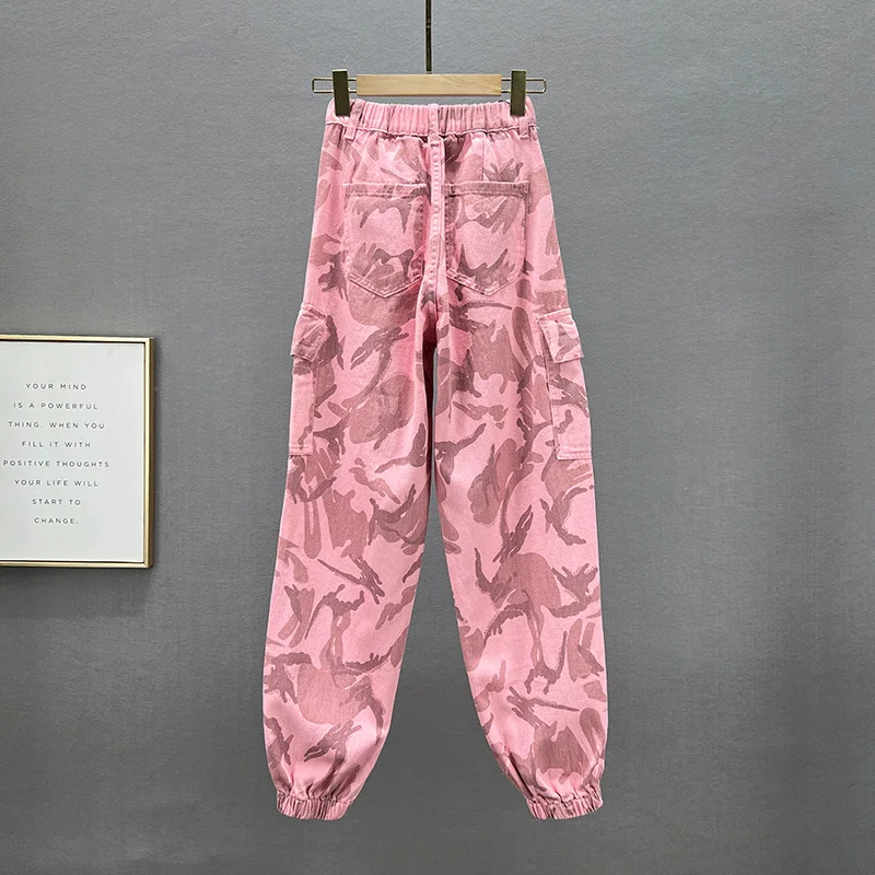 Pink Camouflage Jeans Cargo Pants For Women 2023 Spring New High Waist Loose Skinny Leggings Harun Pants