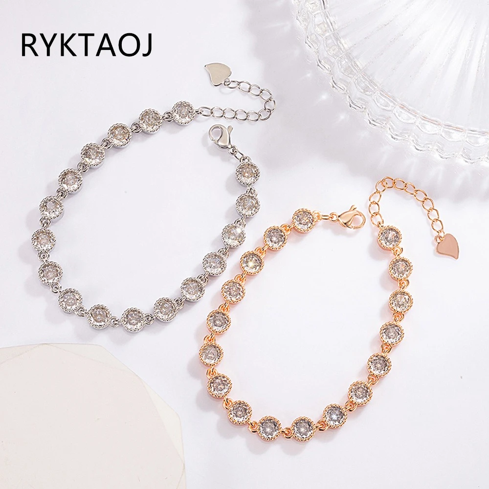 925 Sterling Silver Round Halo CZ Link Bracelet for Women Adjustable Extension Chain Sparkling Cubic Zirconia Fine Jewelry Gift