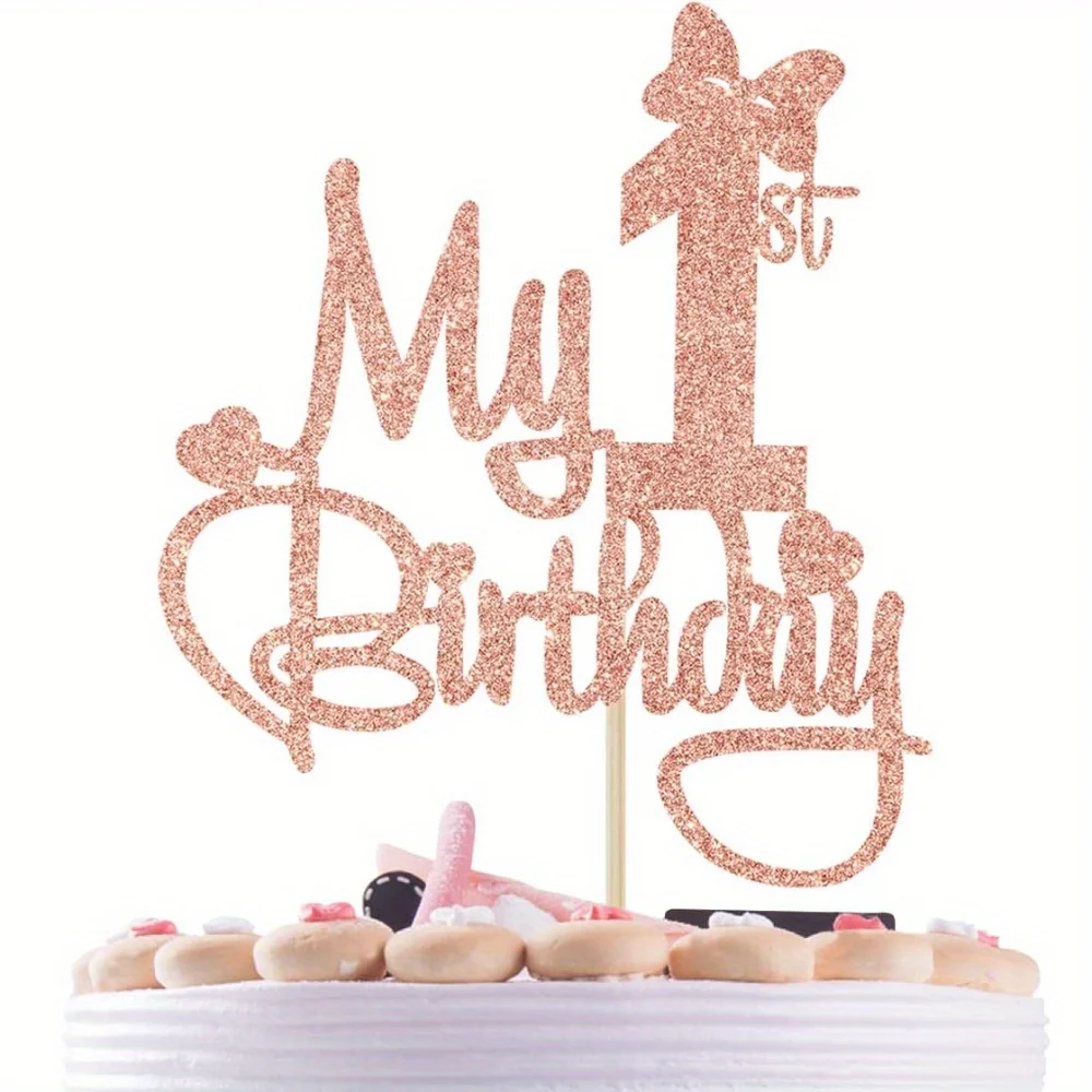 1 Stück Tortenaufsatz „Mein 1. Geburtstag“, Miss Onederful“-Kuchendekoration, Baby-Mädchen-Partydekorationen zum 1. Geburtstag, Roségold – Detail 3